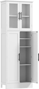 HOMCOM Dulap Baie 170 cm, Depozitare Independentă cu Uși din Sticlă și Rafturi Reglabile, Alb | Aosom Romania