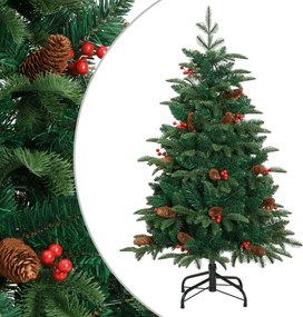 vidaXL Pom Crăciun artificial cu balamale, conuri, fructe roșii 120 cm