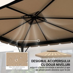 Outsunny Acoperiș de Schimb pentru Pavilion 3x3 m cu 2 Niveluri, Copertină Rezistentă la Apă din Poliester 170g/㎡ cu 8 Orificii de Drenaj, Bej | Aosom Romania