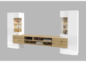 Mobilier living Cobie Typ 10 (alb lucios + Stejar wotan). 1108334
