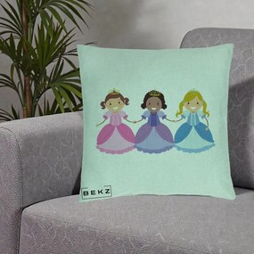 Perna Personalizata Printese Diverse Ilustratie, 40x40 cm, Verde Menta, Husa Detasabila, Perna Inclusa, BEKZ®