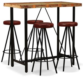 Set mobilier bar, 5 piese lemn masiv reciclat si piele naturala 5