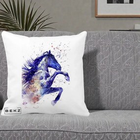 Perna Decorativa Cal Albastru Acuarela, 40x40 cm, Alba Mata, Husa Detasabila, Perna Inclusa, BEKZ®
