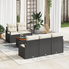 vidaXL Set de canapele pentru grădină cu pernă 6 pcs Negru Rattan poli