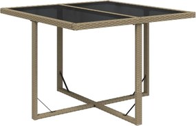 vidaXL Masă de grădină, bej, 109x107x74 cm, poliratan și sticlă