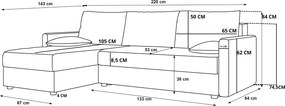 Coltar extensibil VENORIA, crem, colt reversibil, 220x143 cm + 2 perne GRATUIT