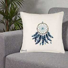 Perna Personalizata Prinzator de Vise cu Pene Albastre, 40x40 cm, Crem Reliefat, Husa Detasabila, Perna Inclusa, BEKZ®
