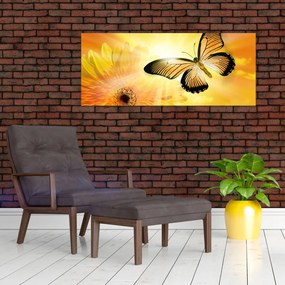 Tablou - Fluture galben cu flori (120x50 cm)