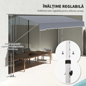 Outsunny Copertină Retractabilă cu Braț Pliabil, 400x120 cm, Gri Închis | Aosom Romania