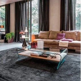 Masuta de Cafea Design LUX, Sticla Curbata, Lemn, Amaranto