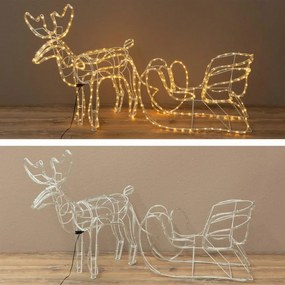 Decor de Crăciun ren cu sanie, alb cald, 140 cm