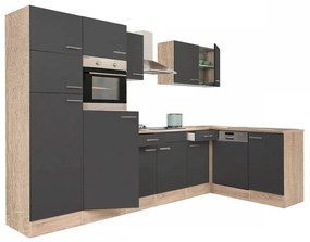 Mobilă de bucătărie de colț Yorki 340, corp din stejar sonoma, cu față antracit satinat