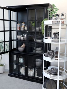 Vitrina din lemn masiv, negru, cu 4 usi, aspect rustic, Marseille