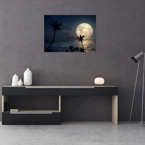Tablou pe sticlă - Plaja cu lună plină (70x50 cm)