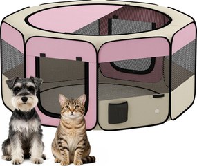 PawHut Parc pliabil pentru câini și pisici țarc portabil pentru animale mici impermeabil din țesătură Oxford Ø120x58cm Roz | Aosom Romania