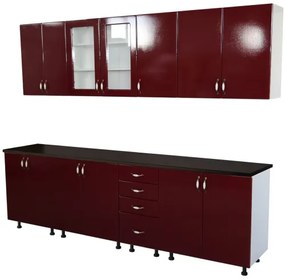 Bucatarie Zebra 260 cm din MDF Rosu Simplu cu blat termoizolant negru