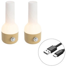 Set de 2 lămpi de masă pentru exterior auriu cu alb inclusiv LED reîncărcabil - Haard