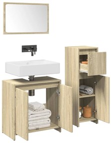 3324973 vidaXL Set mobilier de baie, 3 piese, stejar sonoma, lemn prelucrat