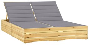 vidaXL Șezlong dublu cu perne gri, lemn de pin tratat
