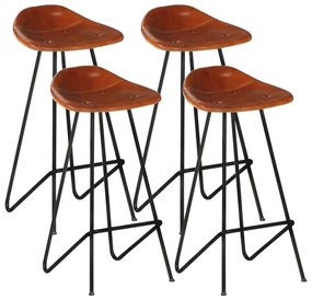 vidaXL Scaune de bar, 4 buc., maro, piele naturală