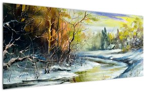 Tablou - Râu de iarnă, pictură în ulei (120x50 cm)