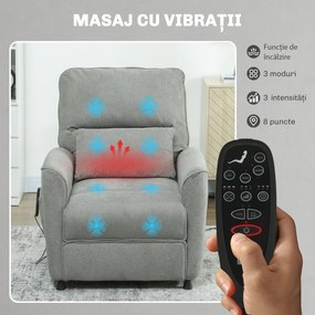HOMCOM Fotoliu Relaxant Electric cu Masaj și Încălzire, Silențios, Reclinabil 150° în Cinilie cu Pernă, Funcție de Memorare, 2 Telecomenzi, Suport pentru Picioare, Pentru Living sau Birou, Gri Închis | Aosom Romania