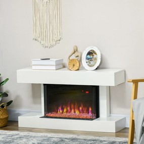 HOMCOM Șemineu Electric Independent și pentru Perete, cu Telecomandă și Protecție Împotriva Supraîncălzirii, 98x27x54,5 cm, Alb | Aosom Romania