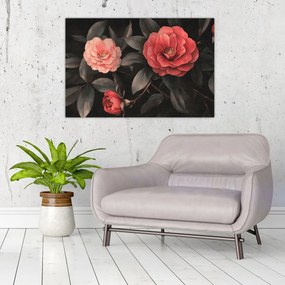 Tablou - Flori roșii pe fundal întunecat (90x60 cm)