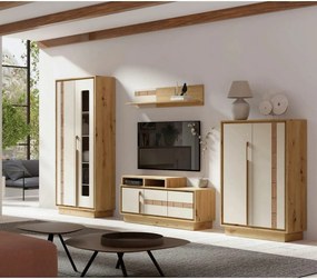 Mobilier living KEKS A, stejar/casmir, PAL/sticla, cu iluminare LED, 4