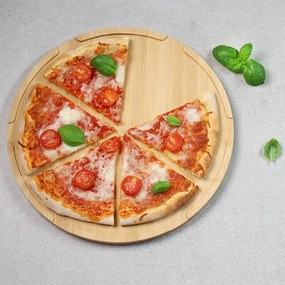 Tava rotunda pentru servirea pizzei Kesper 58468, Bambus, 36 cm, 6 felii, Maro