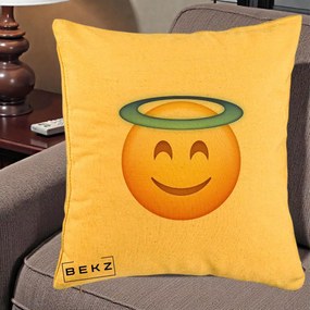Perna Decorativa Emoji Inger cu Aureola, 40x40 cm, Galben, Husa Detasabila, Perna Inclusa, BEKZ®