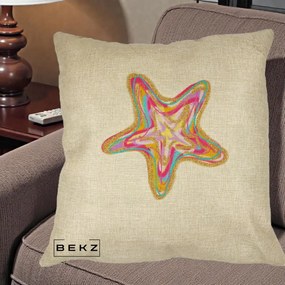 Perna Decorativa Stea de Mare Colorata Psiheledic, 40x40 cm, Crem, Husa Detasabila, Perna Inclusa, BEKZ®