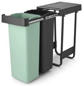 Brabantia Coș de colectare selectivă Sort&Go 1008863, 2x30 l, Montaj intern cu cadru telescopic, Gri/verde