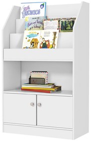 Bibliotecă pentru copii din lemn pentru jucării, dulap cu 2 uși pentru copii design modern 60x29,5x100cm alb ZONEKIZ | Aosom Romania
