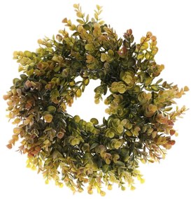 Ghirlanda artificială de toamnă Eucalyptus,diametru 30 cm, verde-maro