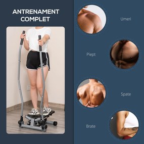HOMCOM Stepper cu Ghidon, Manere, Step Fitness cu Monitor LCD pentru Casa si Sala, Argintiu | Aosom Romania