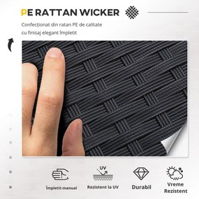 Outsunny Set Mobilier de Grădină din Ratan din 2 Scaune cu Brațe pentru Terasă, Bancă și Masă de Cafea, 80x42x37 cm, Negru | Aosom Romania