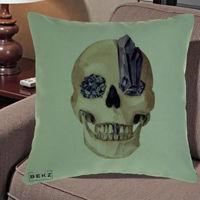 Perna Decorativa Craniu cu Cristale de Ametist, 40x40 cm, Verde, Husa Detasabila, Perna Inclusa, BEKZ®