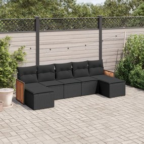 3260312 vidaXL Set canapele de grădină cu perne, 7 piese, negru, poliratan