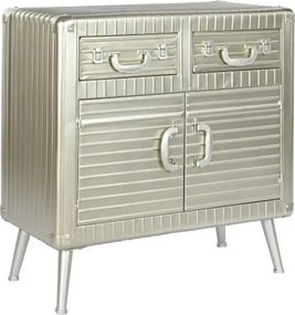 Bufet metalic stil industrial, argintiu, cu 2 uși, 2 sertare și mânere de valiză, 82 x 80 x 39 cm, „Silver”