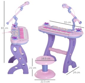 HOMCOM Pianină pentru Copii cu Scaunel și Microfon, Educativ, Design Atractiv, Multicolor | Aosom Romania