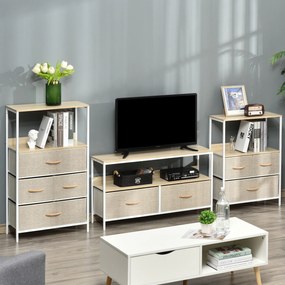 HOMCOM Mobilier pentru Televizor de 47" cu Sertare Pliabile din Material Textil și Raft, 98x29x56 cm, Lemn Natural | Aosom Romania