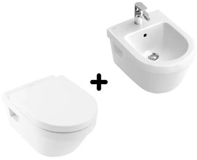 Pachet vas WC rimless suspendat + bideu suspendat, Villeroy&amp;Boch Architectura, cu capac WC inchidere lenta, 5684HR01+54840001