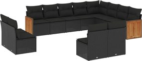 vidaXL Set canapele de grădină, 12 piese, cu perne, negru, poliratan