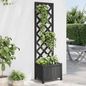vidaXL Jardinieră cu spalier, negru, lemn masiv de brad