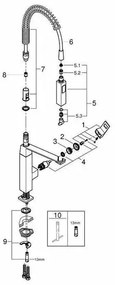 Baterie bucatarie cu dus extractibil Grohe Eurocube cu doua tipuri de jet crom