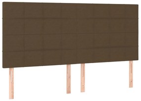Pat box spring cu saltea, maro inchis, 200x200 cm, textil Maro inchis, 200 x 200 cm, Cu blocuri patrate