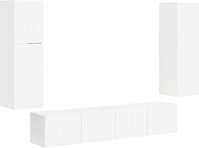 vidaXL Set comodă TV Pe perete 4 pcs Alb lucios Lemn compozit