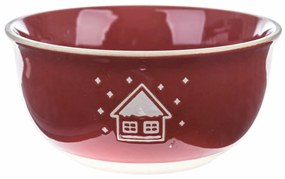 Bol de Crăciun din ceramică Snowy cottage, roșu, 450 ml