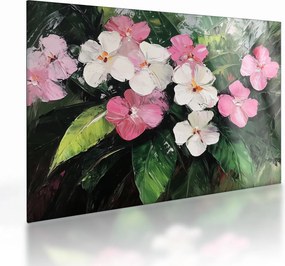 Tablou pe sticlă - Flori roz și albe (70x50 cm)
